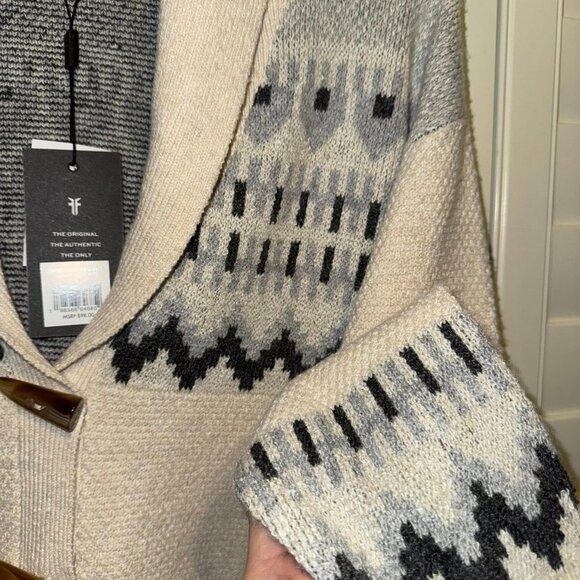 🔥WEEKEND BLOWOUT🔥NWT Frye Shawl Collar Fair Isle Cardigan Sweater Heather/Oat - Picture 4 of 5